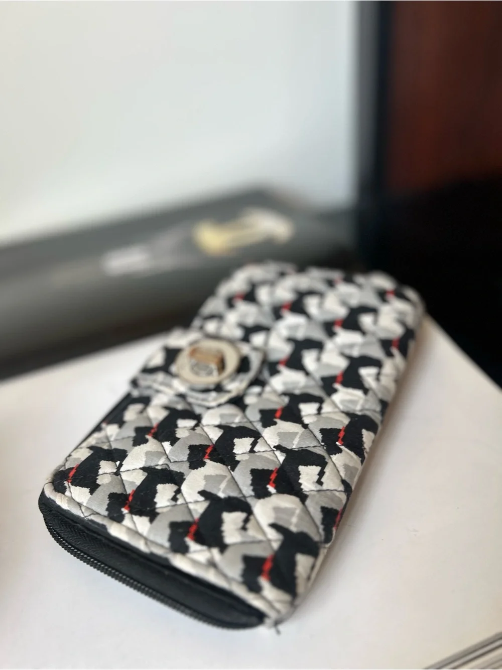 Vera Bradley Quilted Black, White & Red Patterned Phone Wallet Case